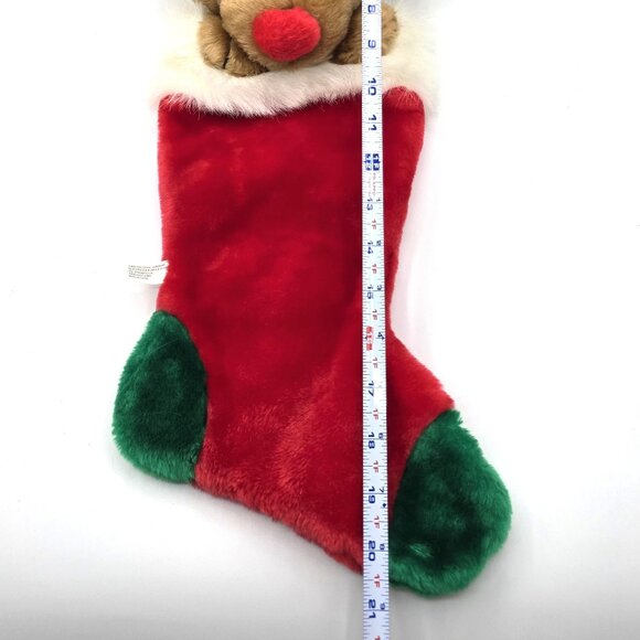 VTG 80s Christmas Red Nose Reindeer Stocking Fukei Ind. 3D Plush Hat Flat Eyes - Picture 5 of 7